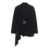 Blazer femme avec ceinture mode irrégulière mince costume travail bureau dame noir Blazers printemps été veste haute qualité 210608