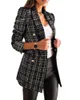 Trajes de mujer Blazers moda Casual de manga larga traje de doble botonadura estampado de cuello para otoño 2021 empalme femenino 3XL tela de algodón de gran tamaño