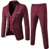 Burgundy Mens Suits Groom Wear Tuxedos 3 Piece Wedding Suit Groomsmen Man Formal Business Suit For Men (Jacket+Pants +Vest) 211120