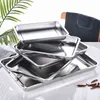 Rectangular Food Shallow Trays Stainless Steel Barbecue Fruit Storage Plate Steamed Dish Pastry Baking Pan Kitchen Utensils 211110