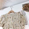 Puff Sleeve Fashion Girls Dress Summer Short Princess Floral Print Banquet 210515