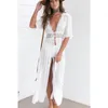 Femmes Beach Cover Up Tunique Dentelle Blanc Long Pareos Bikini Sarong Maillot de bain Kaftan Robe Beachwear Maillots de bain pour femmes