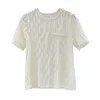 여름 우아한 반팔 레이스 여성의 티셔츠 구슬 패치 워크 O 넥 캐주얼 느슨한 여성 셔츠 탑 티 210428