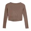 Jesień Kobiety Kwadratowy Kołnierz Knitting Krótki T Shirt Casual Femme O Neck Długi Rękaw Crop Topy T1380 X0628