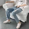 Calas de Brim Vero Fino Ajuste Para Homens Streetwear Coreano Signer Regular AngustiDo Nim Magro Homme Calas Buraco Hip 0309