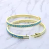 High Quality Fashion Women Jewelry Classic Design Gold Color Pave Blue Turquoises Stone Stacking Band Bangle