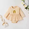 0-24M Spring Autumn born Infant Baby Girl Ruffles Romper Embroidery Rainbow Long Sleeve Jumpsuit Cute Clothes 210515