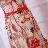 多色フラワー刺繍赤カミホリデードレス夏の女性スパゲッティストラップカジュアルメッシュレースノースリーブロングドレス210416