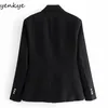 Fashion Women Vintage Black Velvet Blazer Work Wear Elegant Office Jacket Lady Suit Slim Double Breasted Business Women's Suits & Blazers