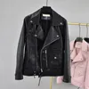 Spring Moto Biker Faux Кожаные Куртки Женщины PU Пальто повседневной молнии с ремень моды Вершина 210430