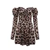 Casual Jurken Puff Sleeve Leopard Vintage Mini Dress Dames Club Party Outfits Bandage Off Shoulder Sexy Bodycon Fashion