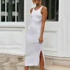 Seksi Tank Yan Bölünmüş Midi Elbise Kadın Parti Kulübü Kolsuz Pamuk Katı Elbiseler Moda Yaz Sokak Bayan Sundress G1760 210630