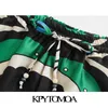 KPYTOMOA Moda Donna Tasche Laterali Stampato Bermuda Shorts Vintage Alta Elastico in Vita Prese d'Aria Pantaloni Corti Femminili Mujer 210719