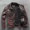 Men's Jackets Amekaji Genuine Coat Mens Vintage Jacket High Quality Cowhide Red Brown Natural Real Leather S-4XL
