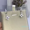 Nuovi gioielli di lusso in argento sterling 925 trifoglio orecchino a goccia bianco trasparente 5A zircone cubico diamante CZ donne matrimonio ciondola l'orecchino