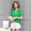 Vrouwen Blouse Zomer Mode Chiffon Blouses Shirts Sexy Korte Mouw V-hals Casual Solid Color Tops 551A 210420