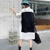 [EAM]女性の黒のコントラストカラービッグサイズのドレスラペル3クォータースリーブルーズフィットファッション春秋1DD7927 21512