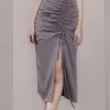 Rétro femmes mode sans manches cordon paquet hanche Sexy robe fendue été jarretelle moulante taille haute Vestido 210519