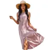 Kobiety Summer Sukienka Bawełniana Bez Rękawów A-Line O-Neck Solidne Przyciski Single Casual Damska Sukienka Wakacje Odzież plażowa 210524