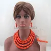 Oorbellen ketting geweldig !! Mode Oranje Coral Kettingen Nigeriaanse Afrikaanse Bruiloft Kralen Sieraden Set HD8184