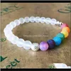 Beaded Strands 8mm White Frosted Matte Elephant Friendship Armband Handmade 7Colour Chakra String Energy Yoga Buddha Pärlor Handkedja Handkedja