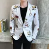 Men's Suits & Blazers Luxury Crown Printed Men Casual Suit Jacket Wedding Business Slim Blazer Masculino Street Wear Social Coat Costume Hom