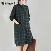 Plaid Shirt Dress Women Loose Long Sleeve Arrival Fashion for Casual Personalized Pocket Vestido De Mulher 210513