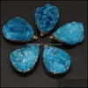 Charms Jewelry Findings & Components 30X45Mm Natural Stone Agate Blue Crystal Tooth Drop Shape Pendant For Making Diy Necklace Aessories Exq