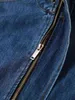Safari Autunno Drop Shoulder Giacca di jeans allentata Free Style Donna Tasche con risvolto Zipper Drappeggiato Jean Coat Capispalla cool Blu 210429