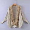 Kvinnor Autumn Cardigans Stickad Sweater Coats Losing Batwing Sleeve Öppna Stitch Fur Collar Kvinna Bandage Ytterkläder 210513