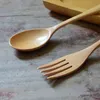 Natural Wood Spoon And Fork Dinnerware Coffee Tea Salad Fruit Tableware Green Healthy Wooden Cutlery Wholesale Flatware Sets