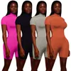 Plus Size Mulheres Sexy Jumpsuits Skinny One Piece Calças Alto Pescoço Macacões Posters Cópia Onesie Verão Roupas de Manga Curta Bodysuit 4846