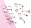 5st Sexy 316l Surgical Steel Bar Belly Rings Women Crystal Ball Girls Navel Piercing Barbell Earring Stone Body Jewelry Set GC162