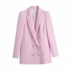 옷깃 Buttoned 핑크 세련된 여성 자켓 하라주쿠 질감 비즈니스 여성의 블레이저 탑 210507