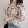 Elegant Square Collar Boho Blus Kvinnor Koreanska Chic Blommor Skriv ut Kvinnor Tunn Beach Style Blusas Mujer Toppar 210519