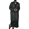 Abbigliamento etnico Moda Jubba Thobe Uomo Abaya Abito musulmano a righe con cappuccio Dubai Arabo Kaftan Islamico Qamis Abito turco arabo Camicetta 176p