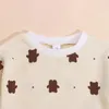 2 sztuk Noworodek Baby Color Block Stroje Słodkie Cartoon Niedźwiedź Drukuj Z Długim Rękawem Okrągłe Szyi Pullover Topy + Spodnie Ubrania Zestaw