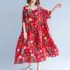 Plus Size 4XL 5XL Floral Impressão Algodão Casual Vestido Verão Flor Boho Beach Wear para mulheres soltas vestidos de longa dama