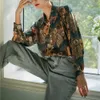 Vert imprimé Blouse femmes Style coréen à manches longues chemises élégantes femme grande taille hauts amples Outwear mode Street Wear 210601