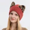 Beanie / Kafatası Kapaklar 2022 Kadın Kış Şapka Leopar Baskı Kedi Kulakları Yün Moda Sıcak Örme Beanies Açık Kayak