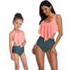 High Waist Bikini Swimsuit Mom and Daughter Swimwear Women Children Baby Kids Beach Matching Family Bathing Suits 210722