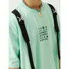 IEFB夏の緑のティートップス韓国のデザイン機能リボン半袖男性のファッションレタープリントカップルの着用Y7635 210524