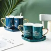 Modern Ceramic Couple Mugs And Heart Love Shaped Saucer Gift For Engagement Wedding Bridal Coffee Cup Set Drinkware