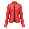 Women's Jackets 2021 Brand Designer Leather Women Short Slim Jacket Zipper Solid Long Sleeve PU Faux Outerwear Coat Womens Clothing