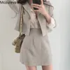 Mozuleva Korean Skirt Suits Full Sleeve Short Blazer Coat + Slim High Waist Skirts Mini Solid Slim Vintage 2 Pieces Set 210730