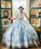 Bleu ciel clair 2022 Quinceanera robes avec ceinture florale appliquée perlée princesse robe de bal tenue de fête douce 16 robe robes robe de mascarade