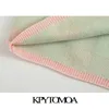 KPYTOMOA Femmes Mode Check Cropped Débardeurs tricotés Vintage Col V avec de fines bretelles Femme Camis Mujer 210616