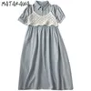 Matakawa sommar lapel kvinna klänning singel-breasted a-line robes kortärmad skjorta midi klänningar för kvinnor med knit väst 210513