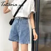 Demin Shorts för Kvinnors Jeans Casual High Waist StreetWear Half-Length Femme Blue Korean Style Flare Pants 210514