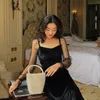 Elegant Velvet Black Long Sleeve Dress Retro Square Collar Women Midi Mesh Spring Wedding Party Clothing Ladies 210604